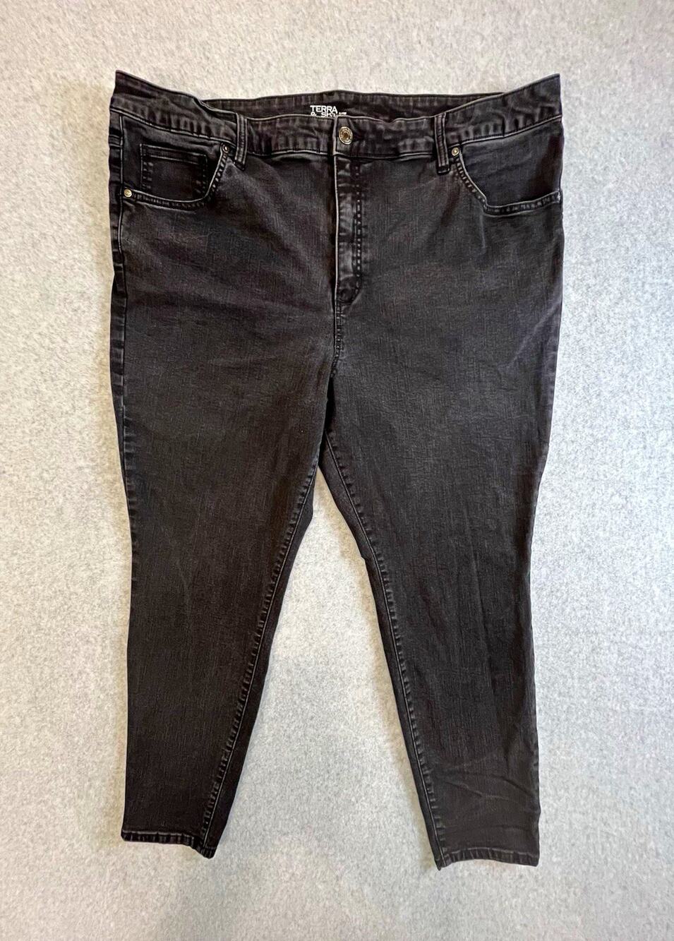Terra & Sky Womens Black Dark Wash Mid Rise Skinny Stretch Jeans Plus 24W